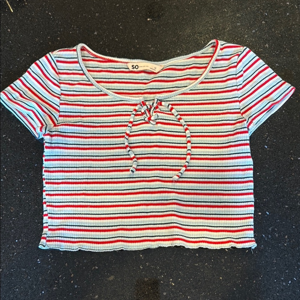 3/$10 Bundle SO Red and White Striped Short Sleeve Cropped Tee